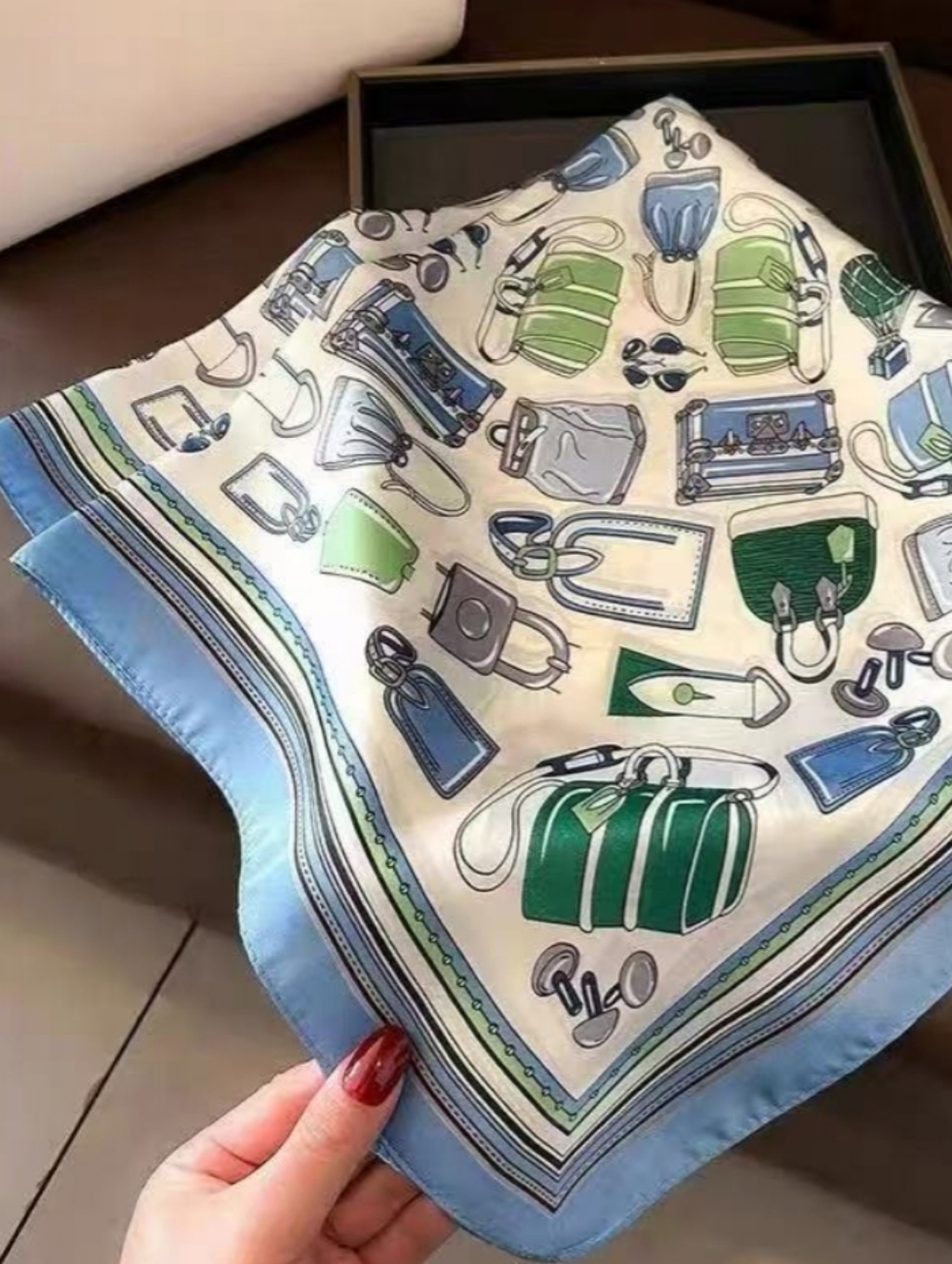 Silk-Feel Blue & Green Fashion Accessory Scarf